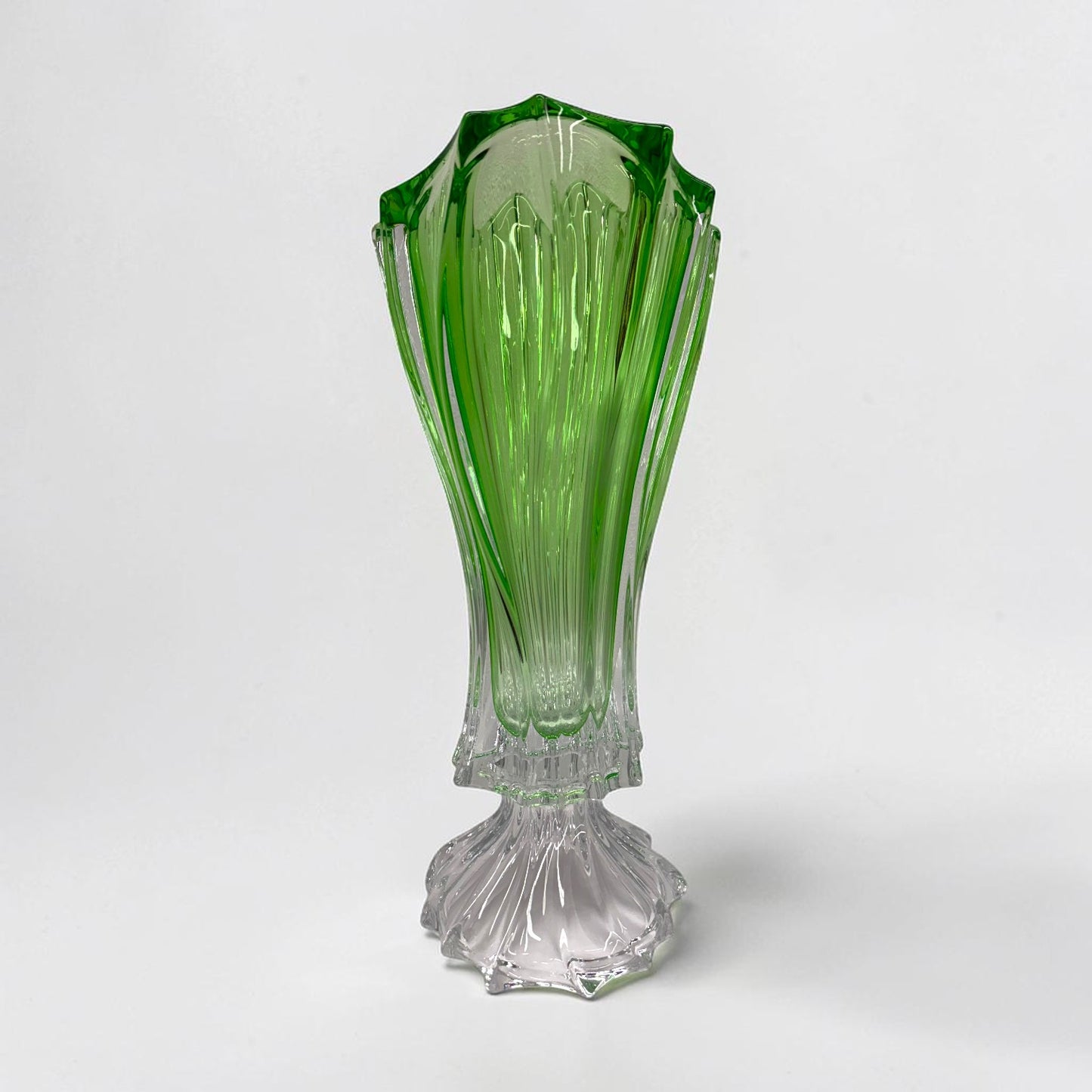 Green Bohemian Crystal Footed Flower Vase