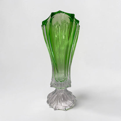 Green Bohemian Crystal Footed Flower Vase