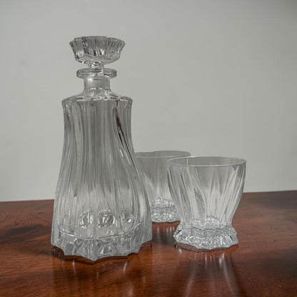Bohemian Crystal Whiskey Decanter & 2 Glasses
