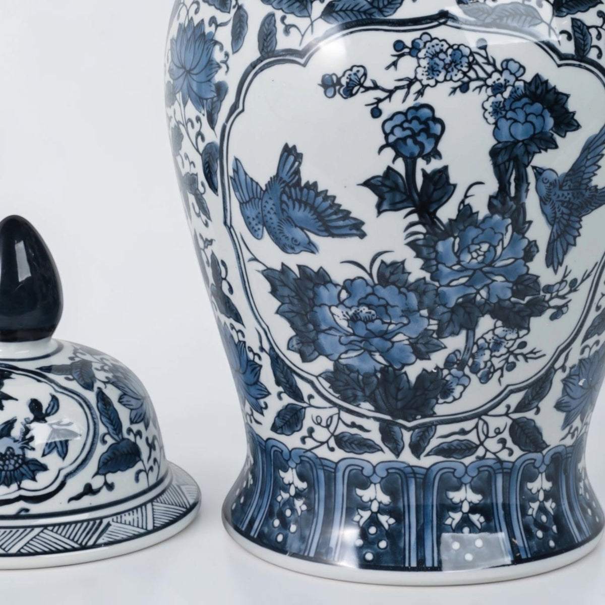 18" Blue Ceramic Flower Temple Jar