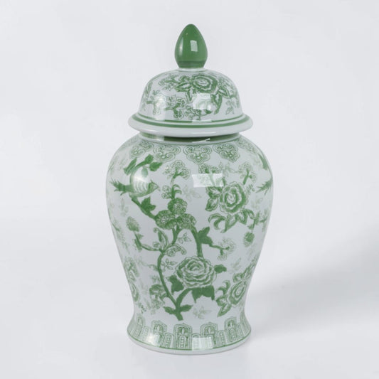 18" Green Ceramic Bird Flower Jar