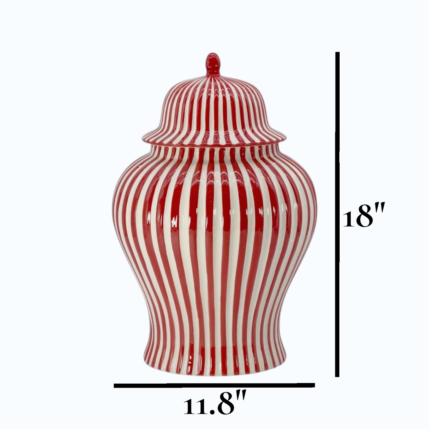 Red & White Striped Ceramic Jar