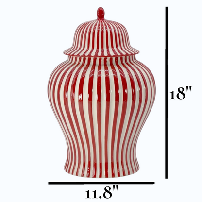 Red & White Striped Ceramic Jar