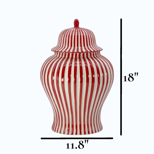 Red & White Striped Ceramic Jar