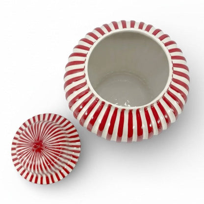 Red & White Striped Ceramic Jar