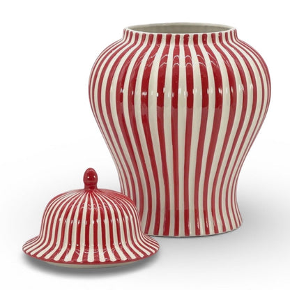 Red & White Striped Ceramic Jar