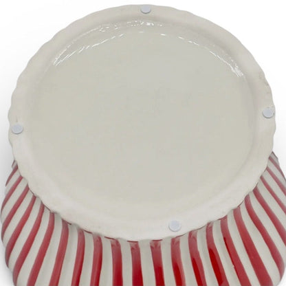 Red & White Striped Ceramic Jar