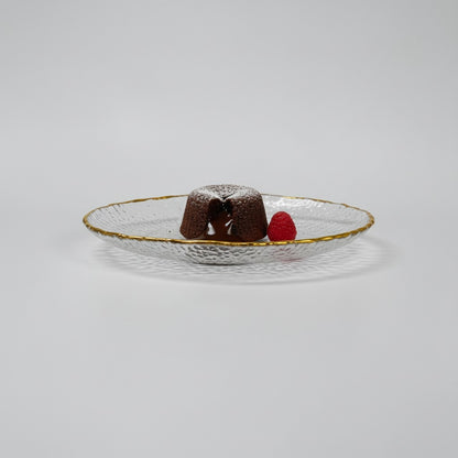 Gold Trim Hammered Small Glass Plates & Bowls (Set of 12)