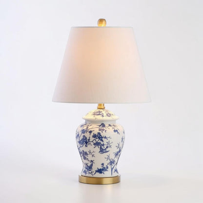 22" Blue & White Ceramic Tabletop Lamp - LED