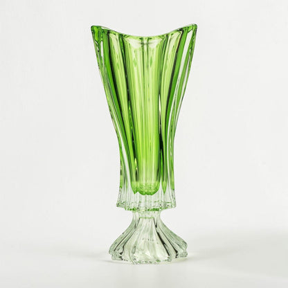 Green Bohemian Crystal Footed Flower Vase