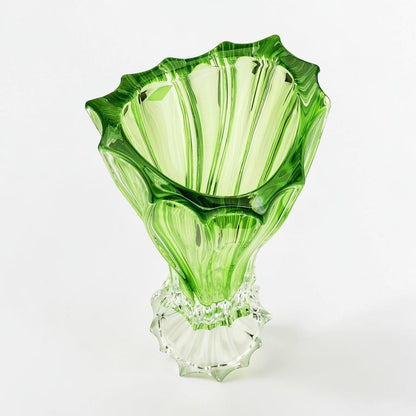 Green Bohemian Crystal Footed Flower Vase