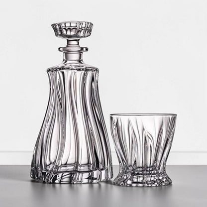 Bohemian Crystal Whiskey Decanter & 2 Glasses