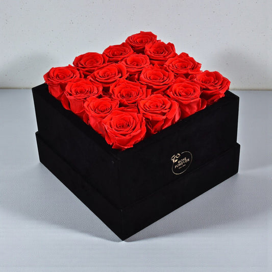16 Red Roses - Black Velvet Eternity Roses Box