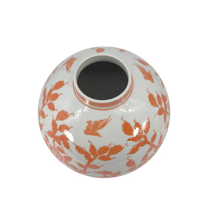 Orange Floral Chinoiserie Ceramic Globe Vase