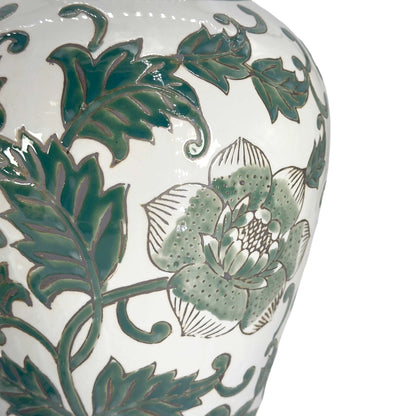 Green & White Classic Chinoiserie Ceramic Jar