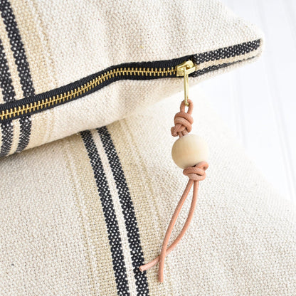 New French Cotton Pillow w/ Black Stripes