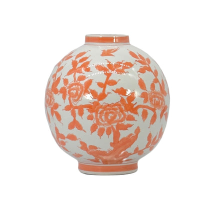 Orange Floral Chinoiserie Ceramic Globe Vase