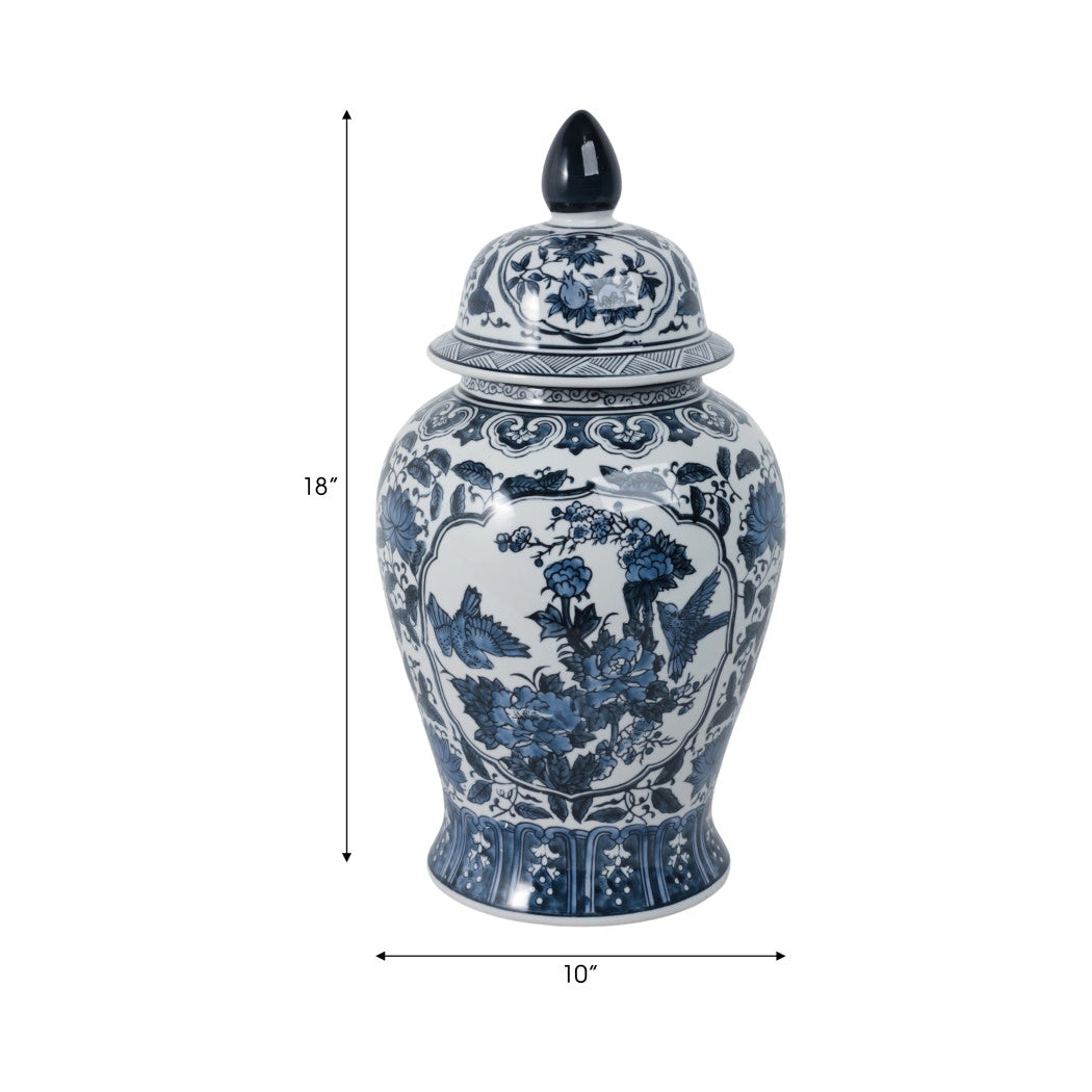 18" Blue Ceramic Flower Temple Jar