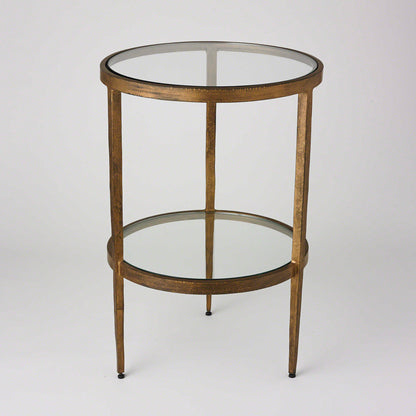 Round Glass Side Table - Antique Gold