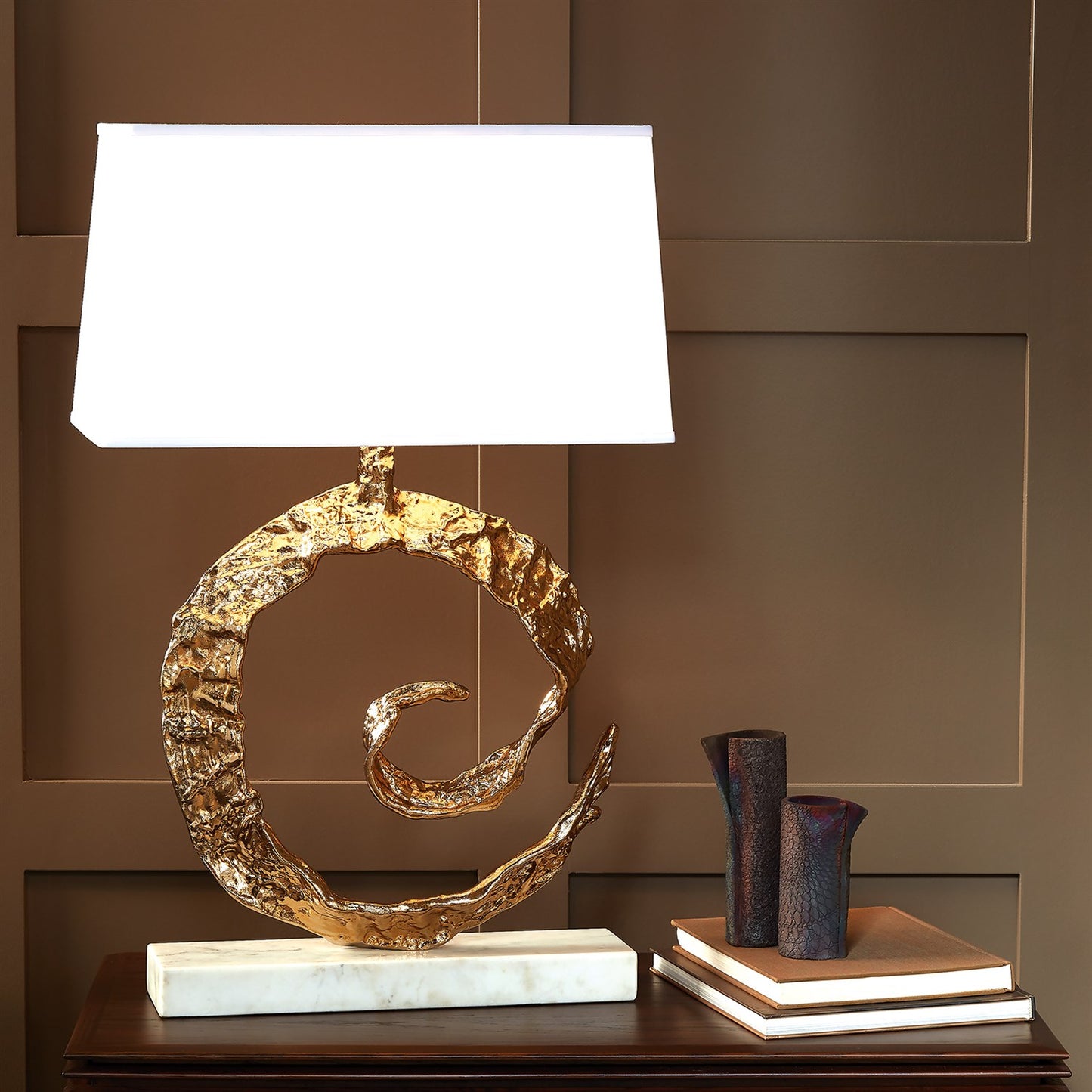 Brass Swirl Lamp w/ White Marble