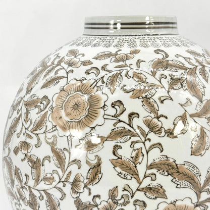 Brown Floral Chinoiserie Ceramic Globe Vase