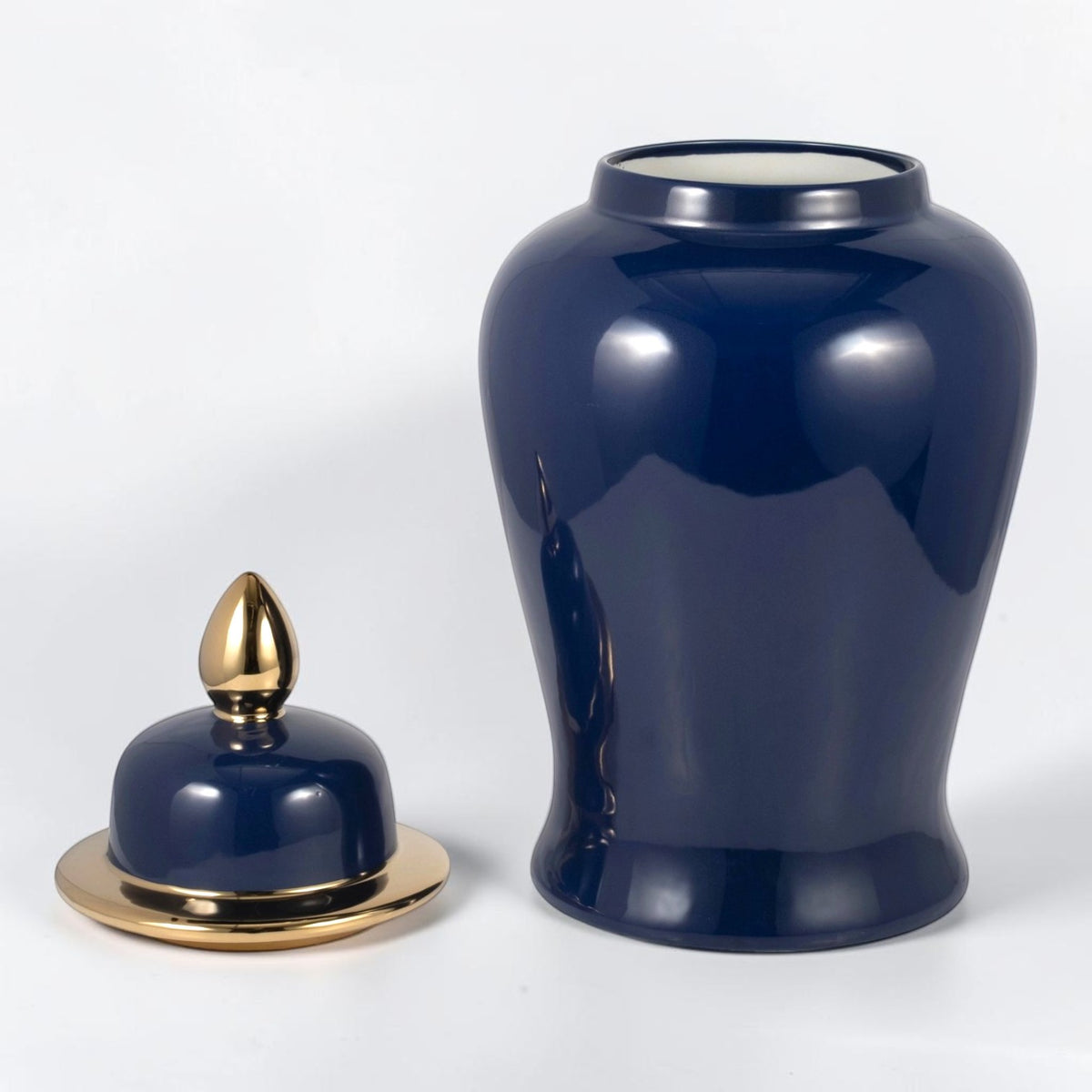 24" Ceramic Temple Jar - Navy & Gold