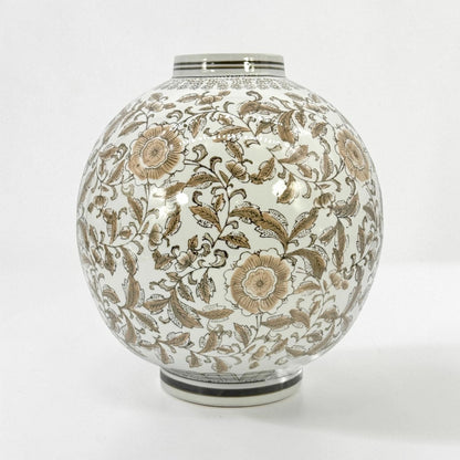 Brown Floral Chinoiserie Ceramic Globe Vase