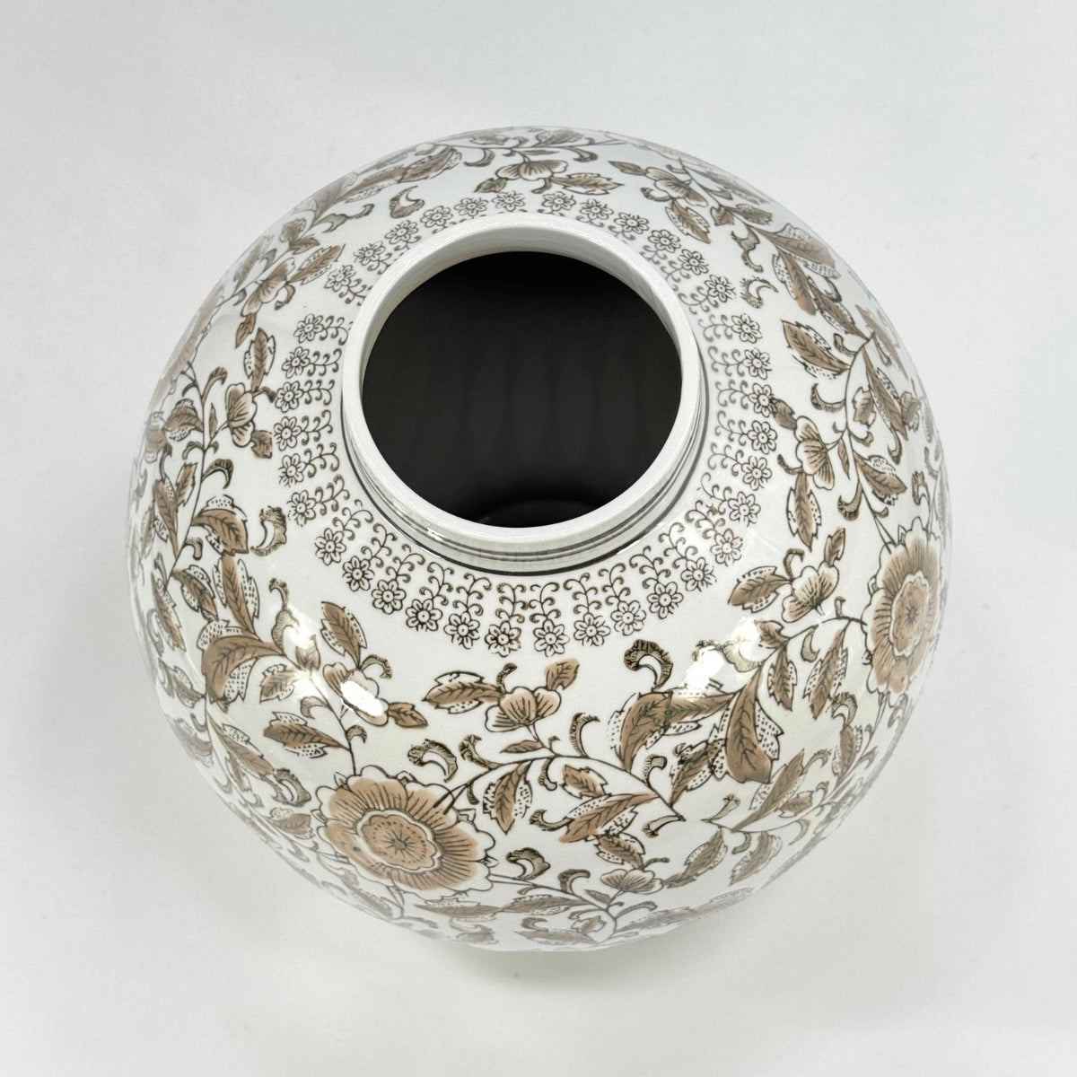 Brown Floral Chinoiserie Ceramic Globe Vase
