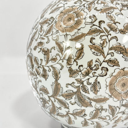 Brown Floral Chinoiserie Ceramic Globe Vase